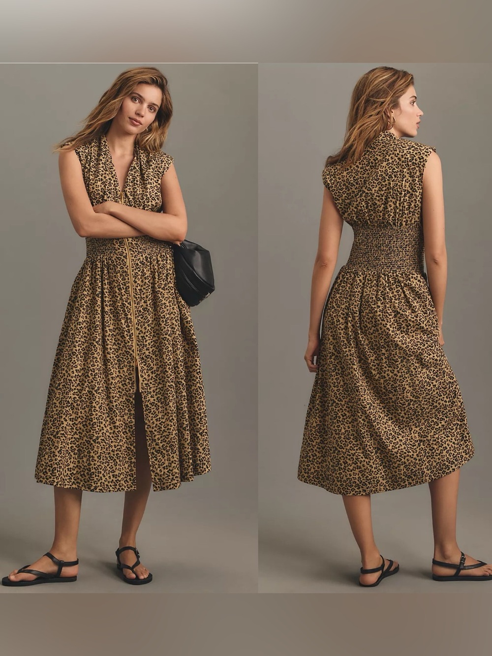 Anthropologie Tommie Cap-Sleeve Smocked cheetah dress size Medium